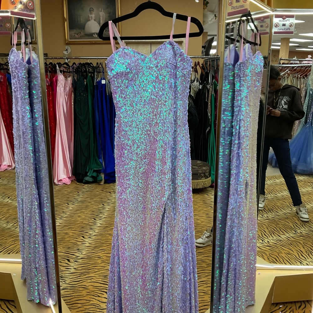 Iridescent Purple Sequin Prom Dress